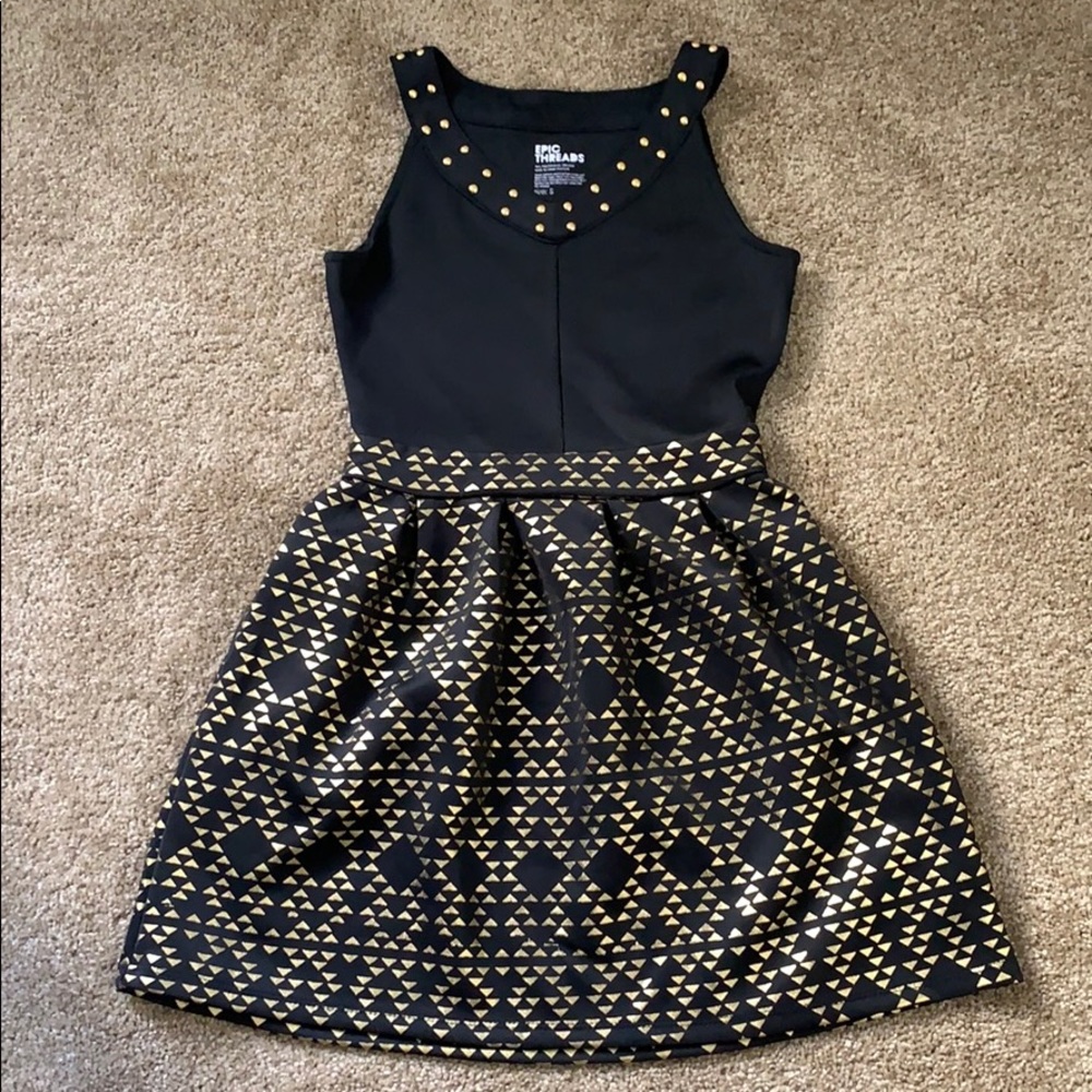 Girls black metallic geo dress